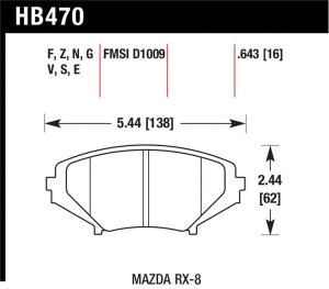 Mazda RX8 Brake Pad Sets - Front - Hawk Performance - HP+ - `04-`09